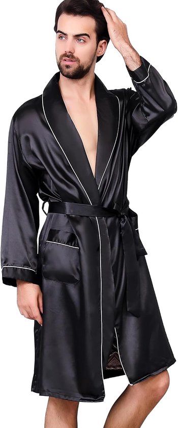 Satijnen kimono badjas lente zomer sjaalkraag nachtkleding klassieke zijden badjas