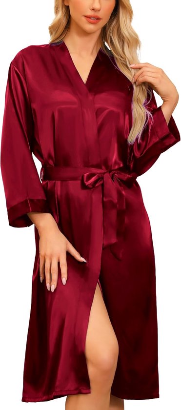 Satijnen ochtendjassen voor dames, lange kimono, ochtendgewaden, bruids-zachte nachtkleding met V-hals, voor bruiloft of feest