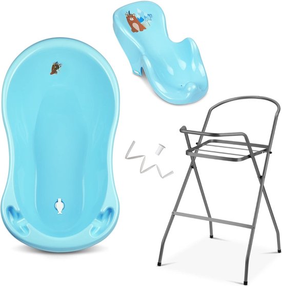 SAVI® Baby badje met standaard - Baby badje - Babybadje met standaard - Polypropyleen - Blauw beer - 86cm x 27cm x 86cm van Merkloos