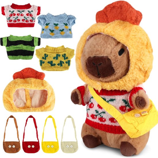 Schattig Capibara Knuffeldier 23 cm - Pluche Pop met Kleding, Hoed en Tas van OTL瓶翻天