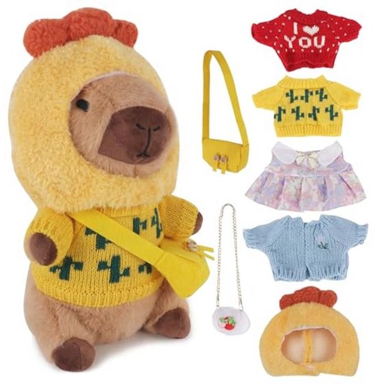Schattig Capybara Pluche Knuffeldier met Kleding en Accessoires - 23 cm van Merkloos