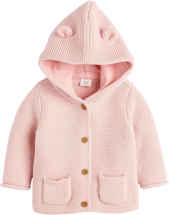 Schattig Gebreid Babyvestje voor Meisjes met Capuchon en Oortjes - Roze