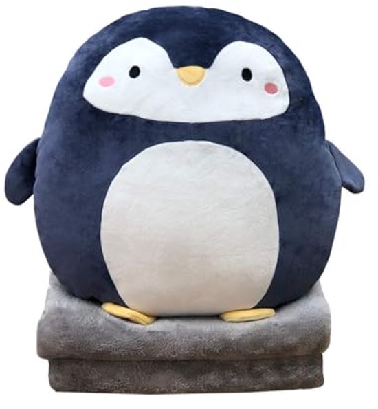 Schattig pluche kussen in pinguïnvorm met koraalfleece deken - Perfect voor knuffelen en decoratie van MUYUANDIAN