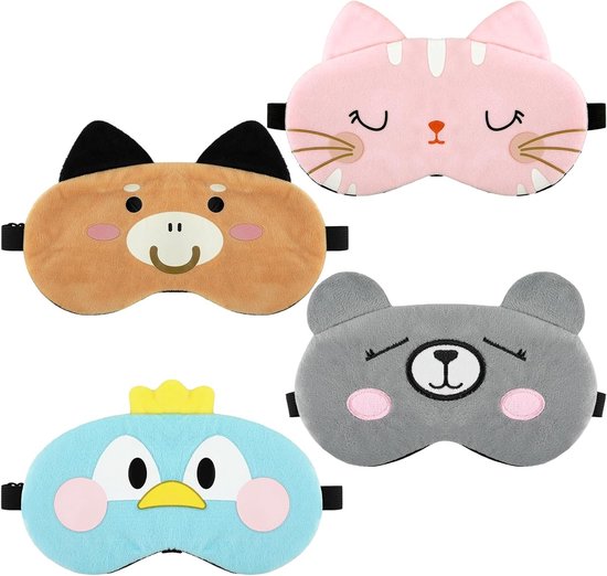 Schattige 3D Dieren Slaapmaskers voor Kinderen - Set van 4, Ademend en Ultra Zacht, Ideaal voor Reizen en Naps