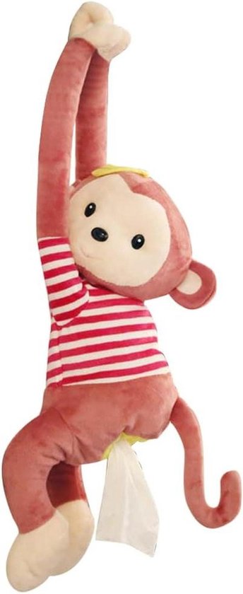 Schattige aap tissuedoos - Zakdoekhouder cartoon - Auto interieur decoratie - Zacht pluche materiaal - 52 cm lengte - Rood