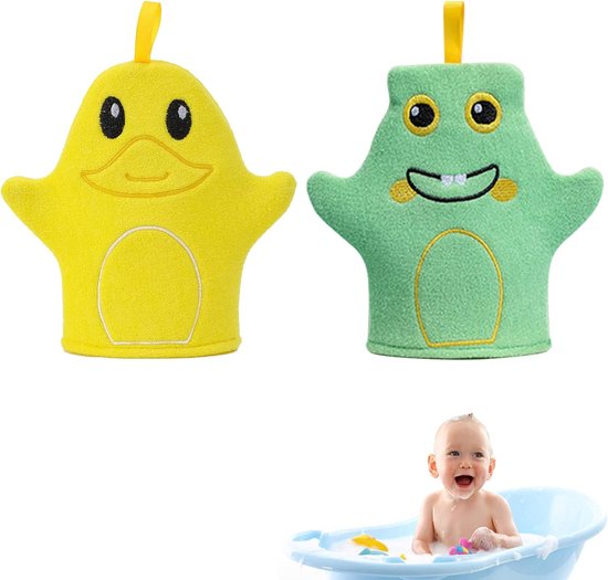 Schattige babybadhandschoenen, badhandschoenen voor baby, 2 stuks washandjes voor babyshower en bad