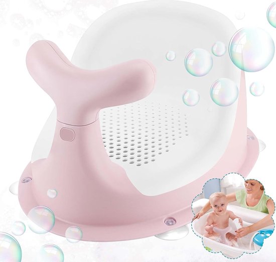 Schattige badzitje voor baby's, ademend en elastisch net-siliconen kussen, ergonomische rugleuning, 4 krachtige, antislip zuignappen, voor 6 maanden en ouder (roze) van Luchild