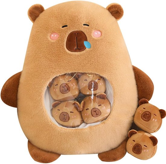 Schattige pluche Capibara met 6 baby's en snackkussen - Superzacht speelgoed voor jongens en meisjes