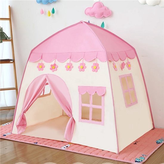 Schattige prinsessentent voor meisjes - Roze kasteel speeltent speelhuisje voor kinderen voor binnen en buiten plezier van Merkloos