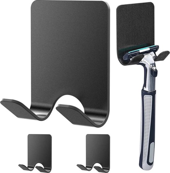 Scheermeshouders Geschikt voor de douche, set van 5, roestvrij staal, scheermeshouders Geschikt voor de badkamer, geen boren nodig (zwart). van Merkloos