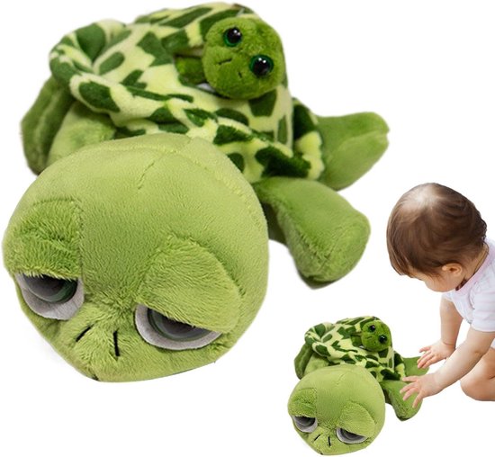 Schildpad Knuffel - Pluche Speelgoed Knuffeldier - Kinderkamer Decoratie - Moeder en Kind Ontwerp - 32 cm - Groen