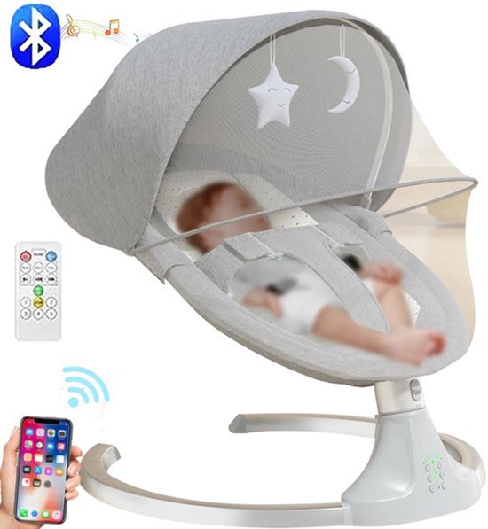 Schommelbedje - Elektrische Luxe Baby Schommelbedje - Babybedje - Wipstoel - Elektrische Schommelstoel - Babyschommel- Baby Swing - Kinderstoel - Automatisch Wiegstoel met Afstandsbediening en 5-Puntsgordel - Bluetooth - Grijs van Merkloos
