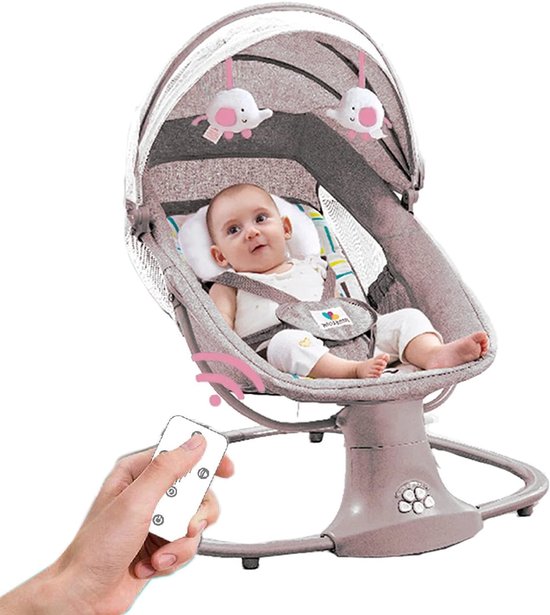 Schommelstoel - Elektrische Schommelstoel - Baby Elektrische Wipstoel - Baby Schommel - Elektrische Baby Schommel - Bluetooth - Afstandsbediening- voor Pasgeborenen - Coffee Grey van Merkloos