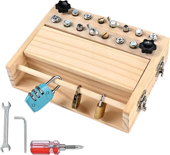 Schroevendraaier Bord Set voor Kinderen - Houten Ouder-Kind Interactief Spel - STEM Educatief Peuter Speelgoed Met Sleutel En Slot Voor Thuis En Onderweg Verjaardagscadeau van Merkloos