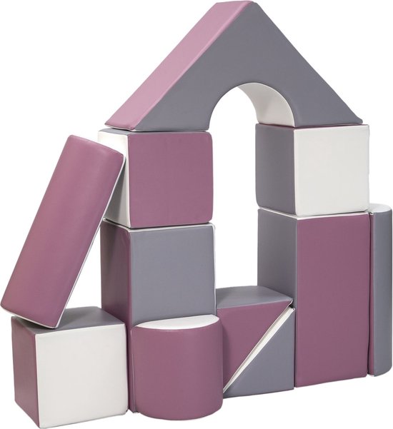 Schuimblokken speelgoed - 11 delig - 120x90x30 cm - wit, grijs, paars van Funnybaby.