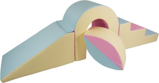 Schuimblokken speelgoed - met foam blokken glijbaan - en brug - pastel kleuren van EZIMEE Kids