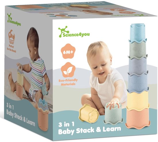 Science4you Baby Stapelbekers 3 in 1 - Baby stapelspeelgoed met 6 bekers, stapelen leren baden strand binnen en buiten, 6 9 12 maanden+ van Science 4 You