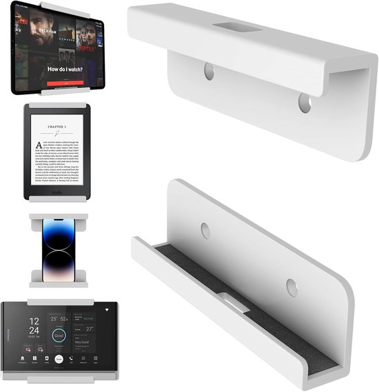 sciuU Universele muurbeugel voor tablet, telefoon, eReader en afstandsbediening, houder plakken op de muur, compatibel met iPad, iPhone, Samsung, Surface, Huawei, Xiaomi, Lenovo. Zelfklevende of
