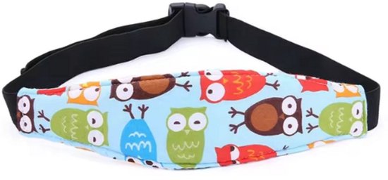 Scoby - Hoofdband - Verstelbare Hoofdband - Kinder Hoofdsteun - Reisaccessoire - Uilprint - One Size - Blauw van Merkloos