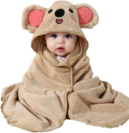 S&E Unisex Coral Fleece Badjas met Capuchon voor Baby's – Zacht, Warm en Multifunctioneel - Bruin van Merkloos