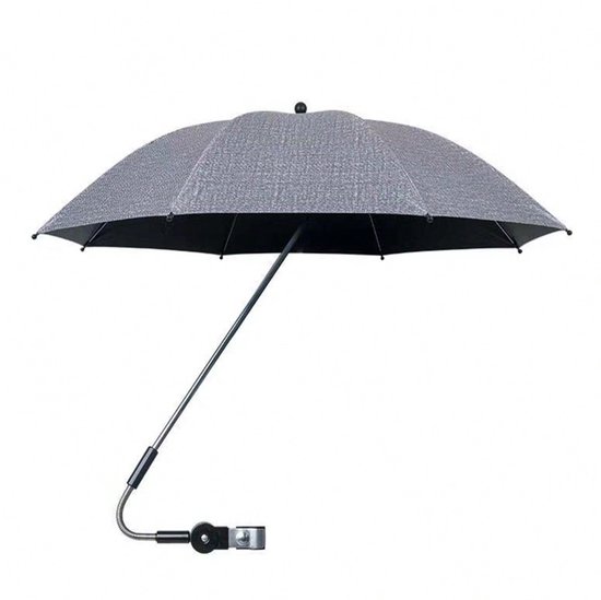 S&E UV- & Windbestendige Kinderwagenparaplu – 360° Draaibaar Zonnescherm met Klem | Universeel & Opvouwbaar | Ideaal voor Zomeruitjes - Grijs van S&E