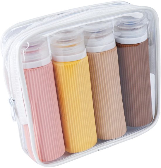 Seb3 - Silicone Travel Bottles - Reusable Toiletry Bottles - Lekvrije Reiscontainers - 100ml - Perfect voor Shampoo en Lotion - Set van 4