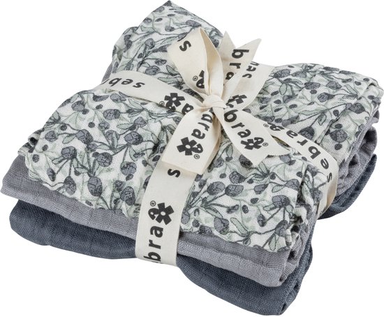 Sebra Hydrofiele Doeken Set - Blue Olive - Forest Lake Blue - 3 Stuks van Sebra.