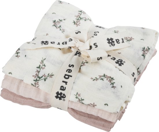 Sebra Hydrofiele Doeken Set - Powder Blossom Rose - 3 Stuks van Sebra.