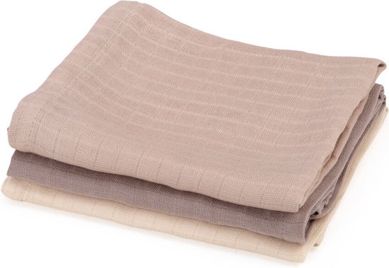 Sebra hydrofiele doeken set van drie 75x75 - beige van Sebra