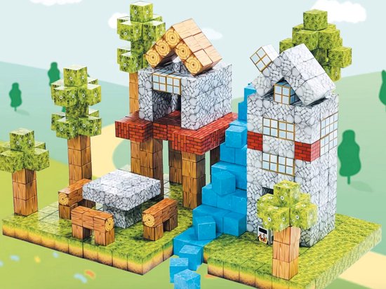 Selevie Magnetische blokken Huis en Bomen - Magnetic Building Blocks house & forest - Speel & Leermiddel voor Creativiteit (106 Stukken) - Minecraft like - Magnetisch speelgoed - van Selevie