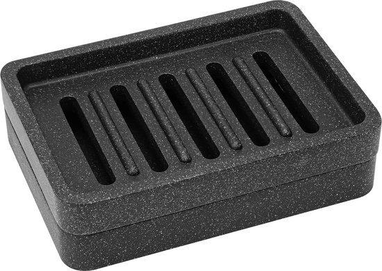 Self-Draining Resin Soap Dish Tray with Drainable Board - Soap Saver for Bathroom Kitchen Shower - Dual Layer Soap Sponge Holder - Bathtub Sink Counter-top - Gravel Black van Aiduy