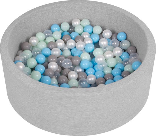 Selonis Ballenbad voor kinderen met 200 ballen ∅6cm 90x30cm - Ballenbak voor Baby's rond - Ballenbak ballen kleurrijke - Met schuimvulling - Ballenbad foam - Voor sensorische - Hellgrau: Parel Grijs Transparant Babyblauw Munt van Merkloos