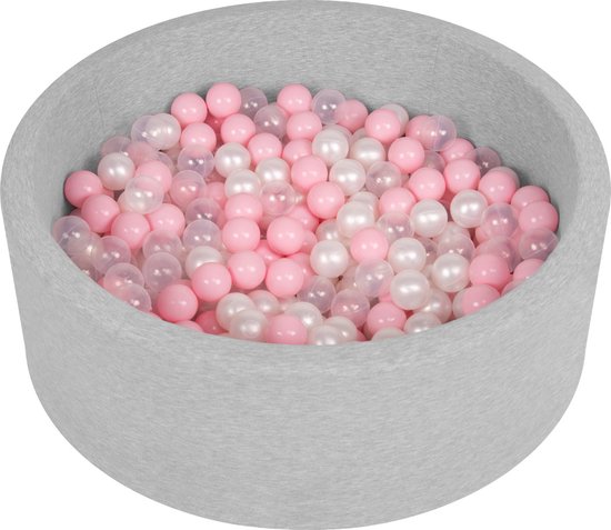 Selonis Ballenbad voor kinderen met 200 ballen ∅6cm 90x30cm - Ballenbak voor Baby's rond - Ballenbak ballen kleurrijke - Met schuimvulling - Ballenbad foam - Voor sensorische - Hellgrau: Poederroze Parel Transparant van Selonis