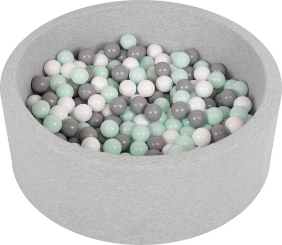 Selonis Ballenbad voor kinderen met 200 ballen ∅6cm 90x30cm - Ballenbak voor Baby's rond - Ballenbak ballen kleurrijke - Met schuimvulling - Ballenbad foam - Voor sensorische - Hellgrau: Wit Grijs Munt van Selonis
