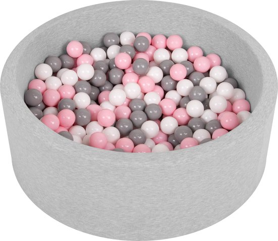 Selonis Ballenbad voor kinderen met 200 ballen ∅6cm 90x30cm - Ballenbak voor Baby's rond - Ballenbak ballen kleurrijke - Met schuimvulling - Ballenbad foam - Voor sensorische - Hellgrau: Wit Grijs Poederroze van Selonis