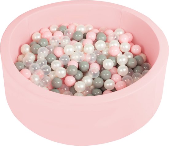 Selonis Ballenbad voor kinderen met 200 ballen ∅6cm 90x30cm - Ballenbak voor Baby's rond - Ballenbak ballen kleurrijke - Met schuimvulling - Ballenbad foam - Voor sensorische - Roze: Parel Grijs Transparant Poederroze van Merkloos