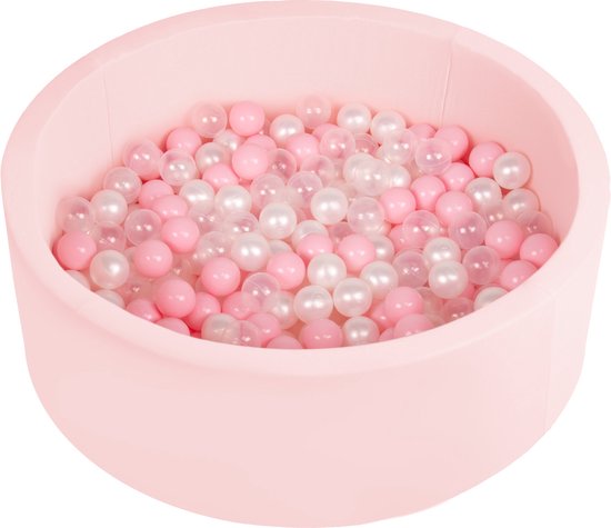 Selonis Ballenbad voor kinderen met 200 ballen ∅6cm 90x30cm - Ballenbak voor Baby's rond - Ballenbak ballen kleurrijke - Met schuimvulling - Ballenbad foam - Voor sensorische - Roze: Poederroze Parel Transparant van Selonis