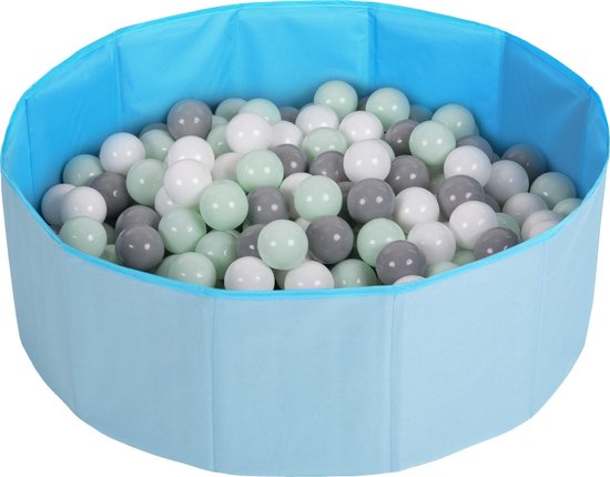 Selonis Opvouwbaar ballenbad voor kinderen 100 ballen 6cm - 80x23cm - Speelbad - Ballenbak kinderen rond - Kunststof ballen - Blauw: Wit Grijs Mint