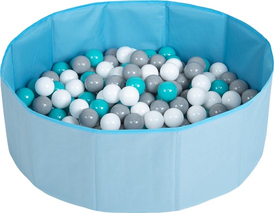 Selonis Opvouwbaar ballenbad voor kinderen 100 ballen 80x23cm - Speelbad - Ballenbak kinderen rond - Blauw: Wit Grijs Turkoois