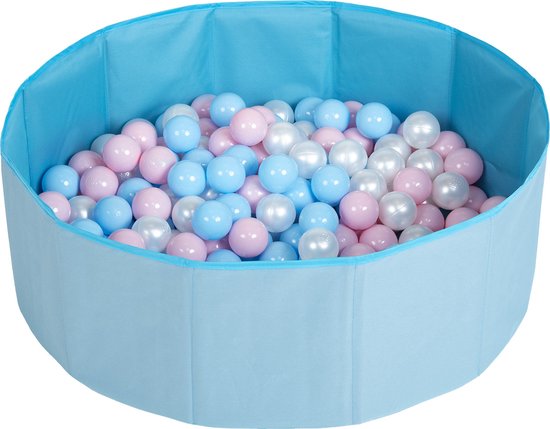 Selonis Opvouwbaar ballenbad voor kinderen met 100 plastic ballen ∅6cm - 80x23cm Ballenbad baby - Speelbad - Ballenbak kinderen rond - Kunststof ballen - Blauw: Babyblauw Poederroze Parel