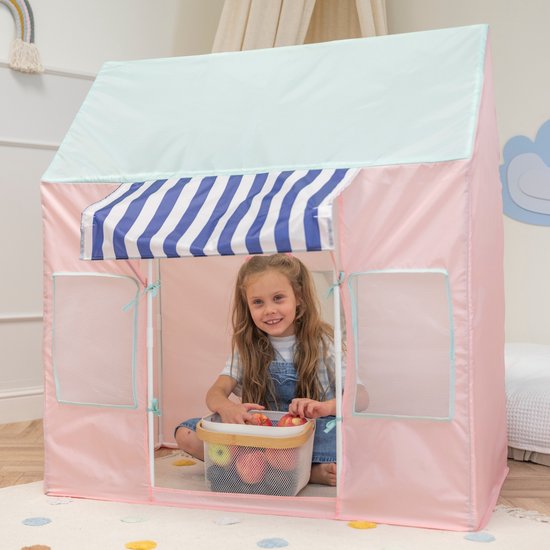 Selonis Speeltent voor kinderen 100x70x110cm - Opvouwbare speelhuisje binnen - Kinderhuisje - Kinderkamer Decor tent - Eenvoudig Op Te Zetten - Speelhuis baby - Speelhuis kinderen - Roze-mint van Merkloos