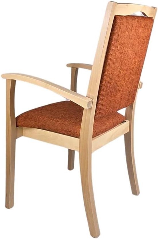 Seniorenstoel - met hoge leuning - Comfortabele zorgstoel - Voor veilig zitten - Massief beukenhouten frame - 103 cm hoog - Lava-oranje