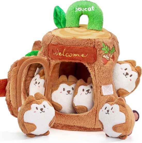 Sensorisch Pluche Boomhut Speelgoed met Eekhoorns, Rammelaar en Spiegel voor Baby's 6-12 Maanden