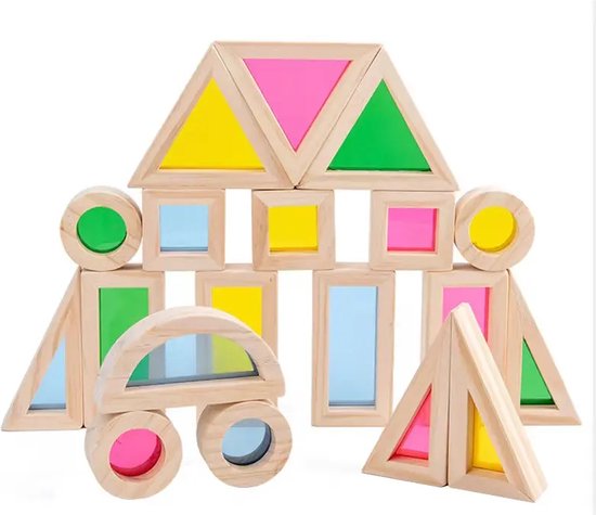 Sensorisch speelgoed - 24 stuks - houten blokken - Bouwen - Kinderspeelgoed - open einde speelgoed - montessori speelgoed - houten blokken van Toi-Toys