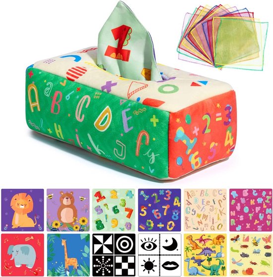 Sensorisch Speelgoed Baby 6-12 Maanden - Zachte Tissue Box met Sjaaltjes voor Ontwikkeling van Merkloos