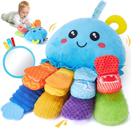 Sensorisch Speelgoed - Baby Octopus - Baby Ontwikkeling - Zachte Materialen - 21 x 27 cm - Multicolor