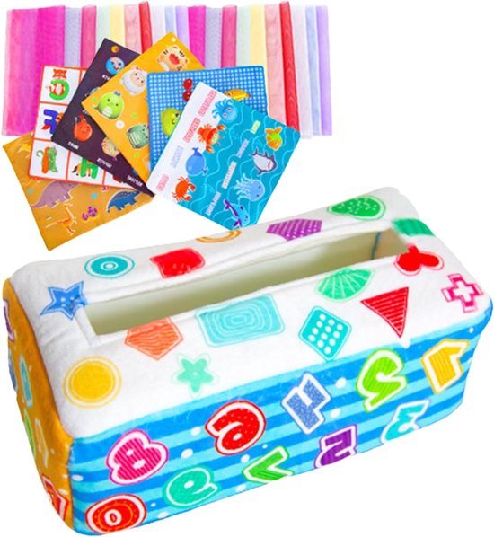 Sensorisch Speelgoed - Tissuedoos Baby - Ontwikkeling Stimuleren - Zachte Wasbare Stoffen - 20 x 10 x 7 cm