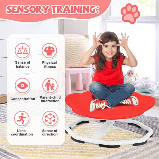 Sensorische draaistoel voor kinderen, 360° kinderdraaistoel, carrousel, autisme, kinderstoel met antislip metalen basis, carrouselstoel voor binnen voor peuters vanaf 3 jaar (rood) van Merkloos