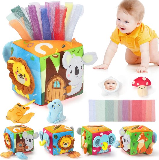 Sensorische tissuedoos voor baby tummy time 0-12 maanden | Montessori speelgoed met texturen | Machinewasbaar | Stijl 3D van Merkloos
