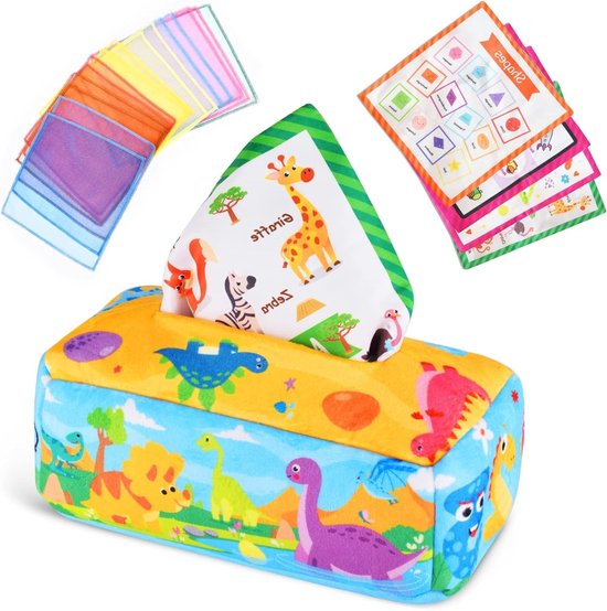 Sensory Tissue Box Speelgoed voor Baby's en Peuters met 6 Grafische Thema's en 15 Doekjes voor Zintuiglijke Ontwikkeling van Merkloos